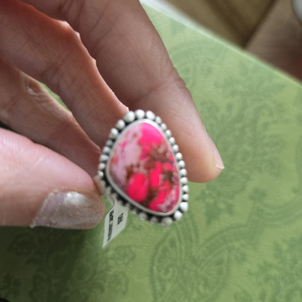 Pink Stone Silver Ring